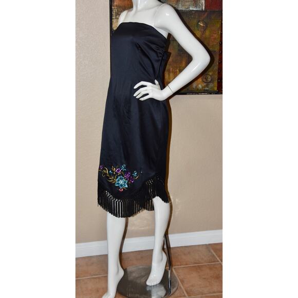 Cache Embroidered Floral Strapless Cocktail Party Evening Sheath Dress Size 14 - Picture 5 of 9